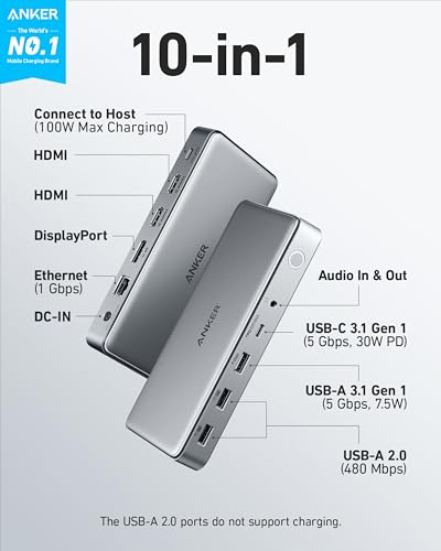 Anker 563 – Dock USB-C 10 en 1 con triple pantalla DisplayLink – vista 3