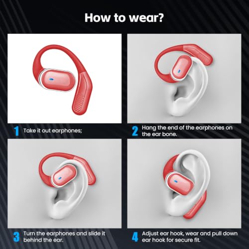 TRAUSI Open Ear rojos – Earbuds deportivos con estuche de 80 h – vista 5