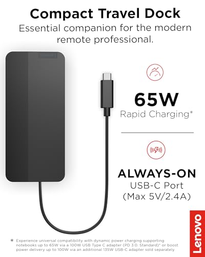 Lenovo USB-C Travel Dock – Base de 7 puertos con doble 4K y cargador 100W – vista 3