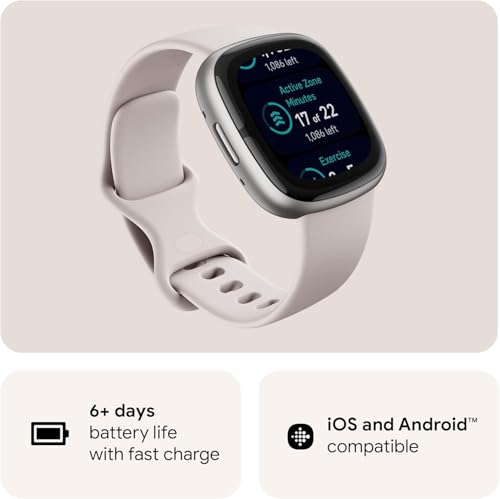 Fitbit Sense 2 Lunar White/Platinum – Smartwatch de salud y fitness – vista 7