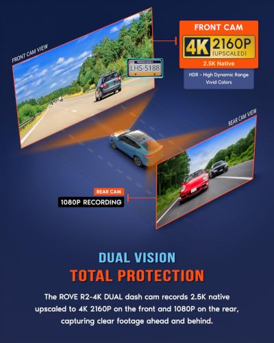 ROVE R2‑4K Dual – Dash cam frontal y trasera con tarjeta 128 GB – vista 4
