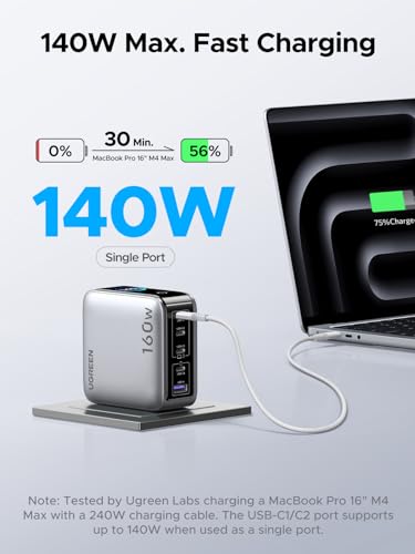 UGREEN Nexode Pro 160W GaN – Cargador USB de 5 puertos con pantalla – vista 4