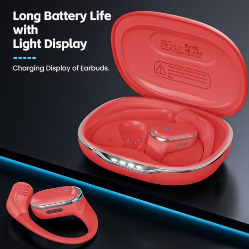 TRAUSI Open Ear rojos – Earbuds deportivos con estuche de 80 h – vista 4