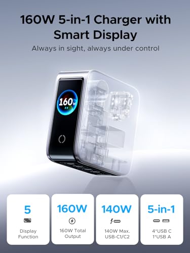 UGREEN Nexode Pro 160W GaN – Cargador USB de 5 puertos con pantalla – vista 3