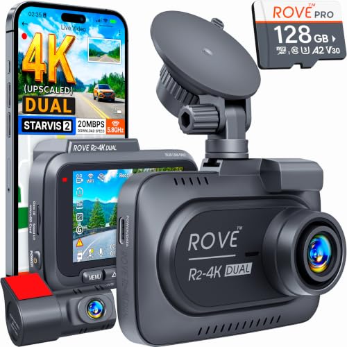 ROVE R2‑4K Dual – Dash cam frontal y trasera con tarjeta 128 GB – vista 2