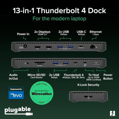 Plugable TBT4-UD5 – Dock Thunderbolt 4 de 13 puertos – vista 3
