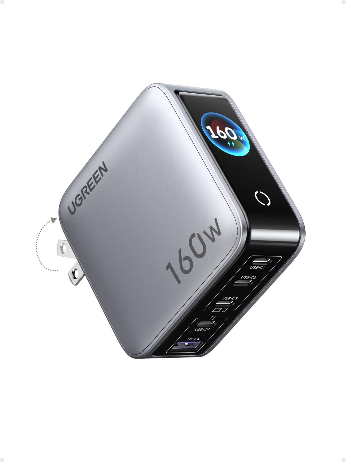UGREEN Nexode Pro 160W GaN – Cargador USB de 5 puertos con pantalla