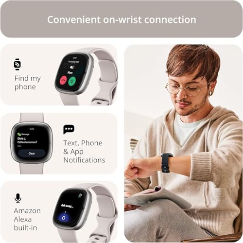Fitbit Sense 2 Lunar White/Platinum – Smartwatch de salud y fitness – vista 6
