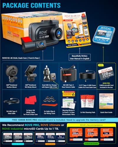 ROVE R2‑4K Dual – Dash cam frontal y trasera con tarjeta 128 GB – vista 7