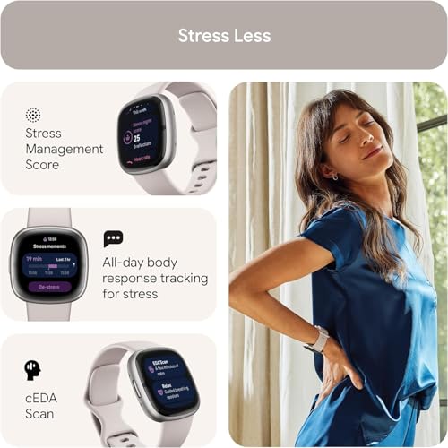 Fitbit Sense 2 Lunar White/Platinum – Smartwatch de salud y fitness – vista 3
