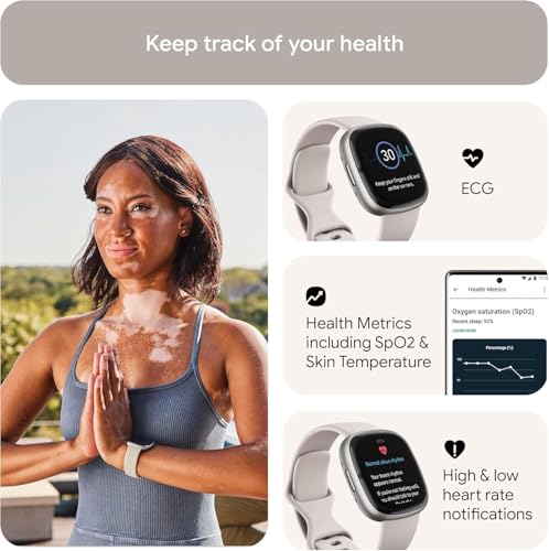 Fitbit Sense 2 Lunar White/Platinum – Smartwatch de salud y fitness – vista 4