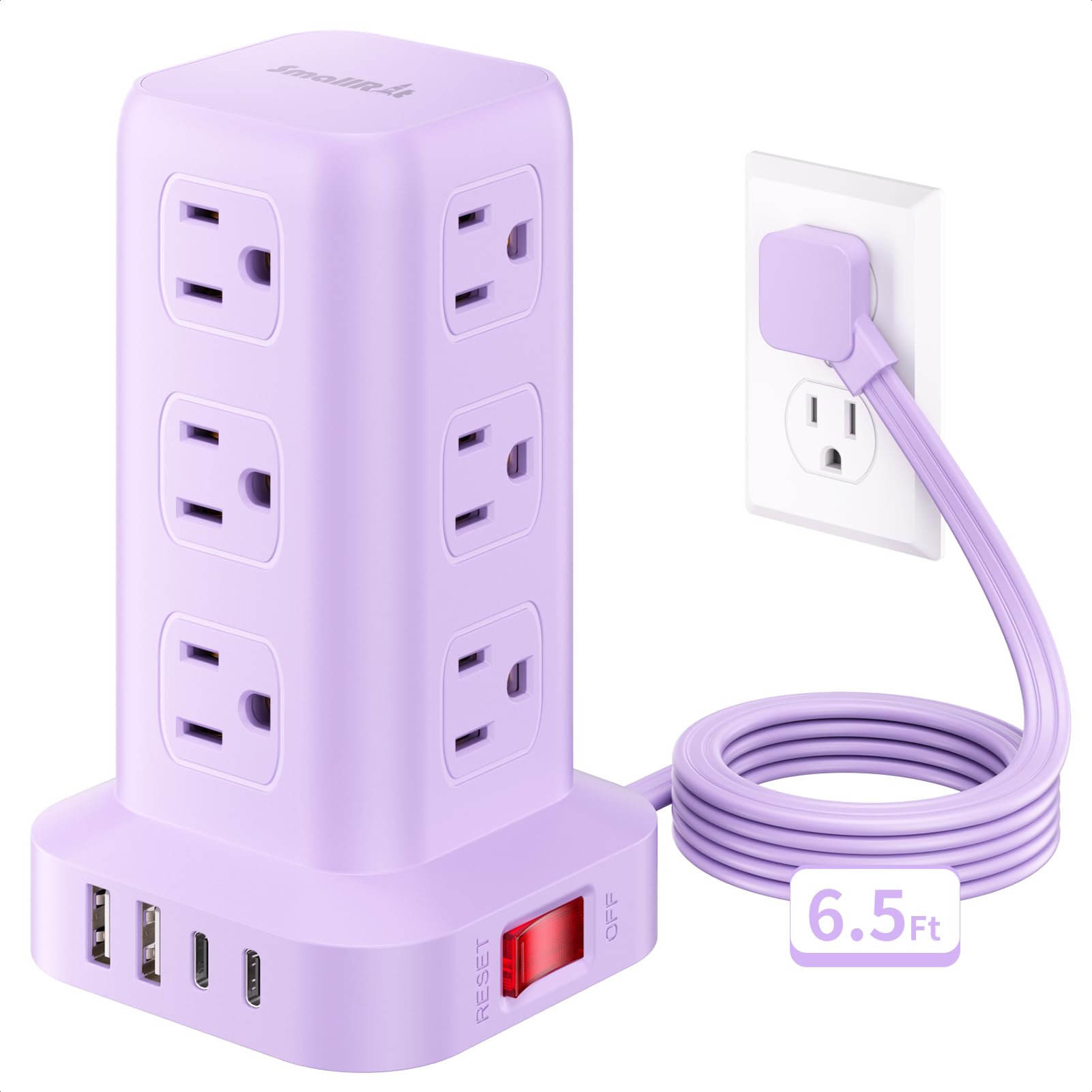 SMALLRT torre morada – Regleta con 12 tomas y 4 USB